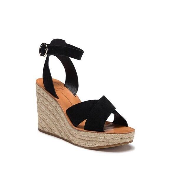 Dolce Vita 10 Sandals Pami Cross Band Espadrille Wedge Black Suede NIB Strappy - Picture 1 of 10